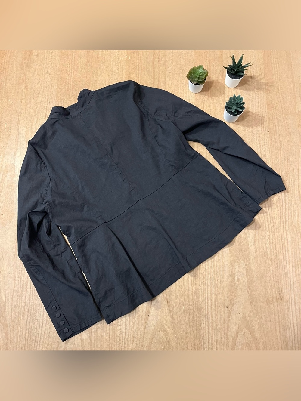 Eileen Fisher Linen Viscose Blend Dark Grey Blazer / Light Jacket - Picture 7 of 13